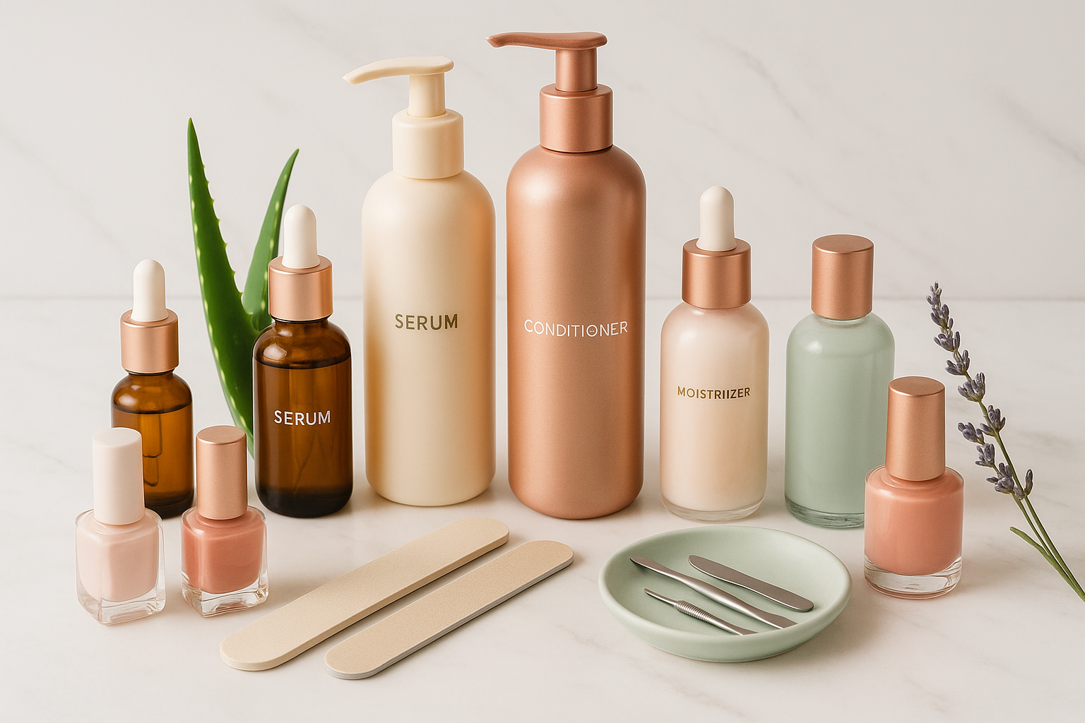imagen que identifique productos de belleza y cuidado de la piel el cabello las uñas en general