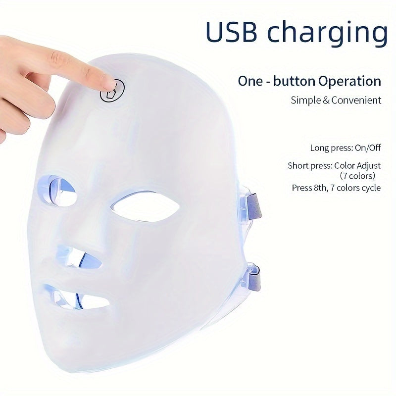 Rechargeable 7-Color LED Face Mask - USB Charging Facial Care Device with Adjustable Strap, Multi-Color Light Relax for Skincare & Relaxation, Ergonomic Design, Lithium Battery, Skincare Treatment | Modern Skincare Device | A