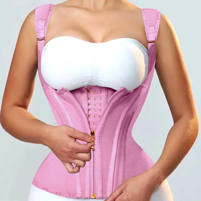 Fajas Colombianas Girdles Double Compression Vest Top Waist Trainer Corset with Zipper Hook Flat Belly Slimming Body Shaper Belt