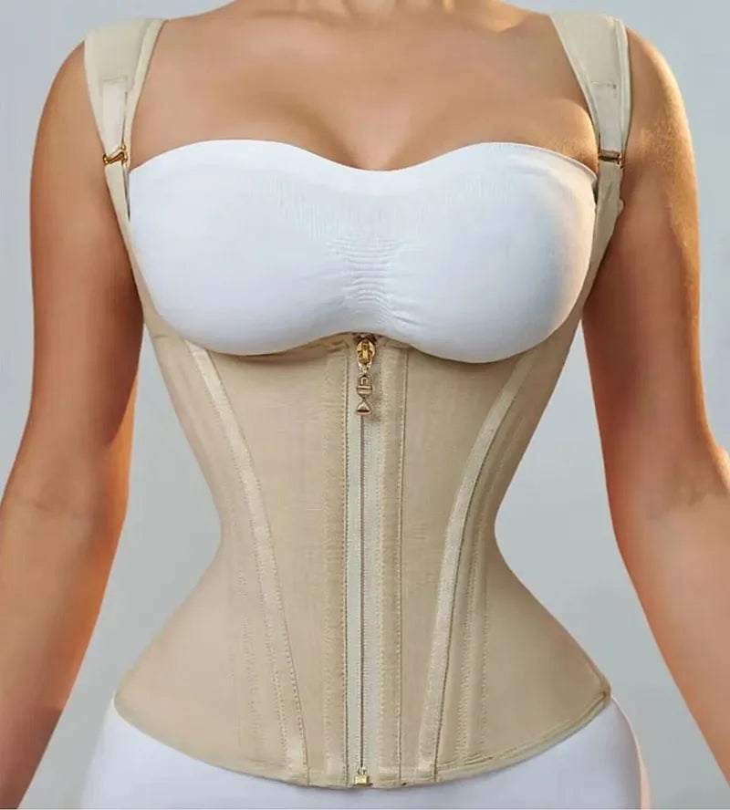 Fajas Colombianas Girdles Double Compression Vest Top Waist Trainer Corset with Zipper Hook Flat Belly Slimming Body Shaper Belt