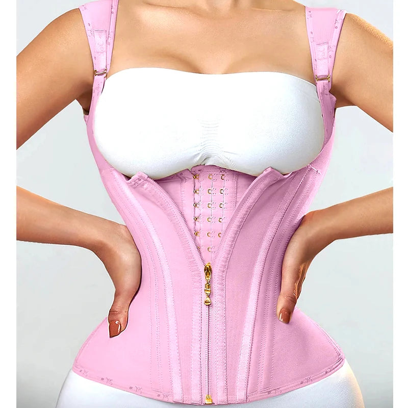 Fajas Colombianas Girdles Double Compression Vest Top Waist Trainer Corset with Zipper Hook Flat Belly Slimming Body Shaper Belt