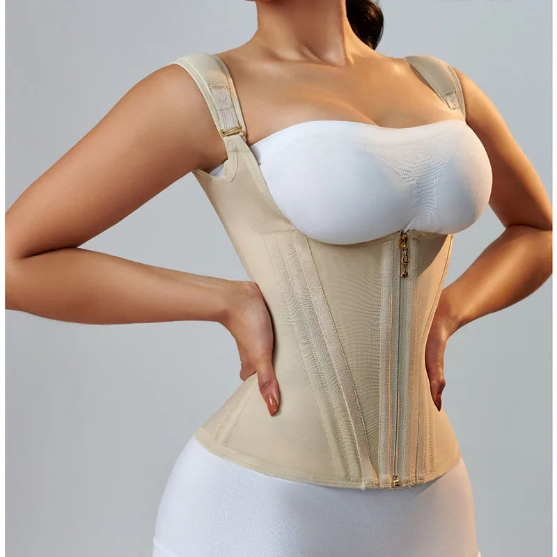 Fajas Colombianas Girdles Double Compression Vest Top Waist Trainer Corset with Zipper Hook Flat Belly Slimming Body Shaper Belt