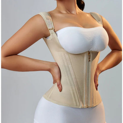 Fajas Colombianas Girdles Double Compression Vest Top Waist Trainer Corset with Zipper Hook Flat Belly Slimming Body Shaper Belt