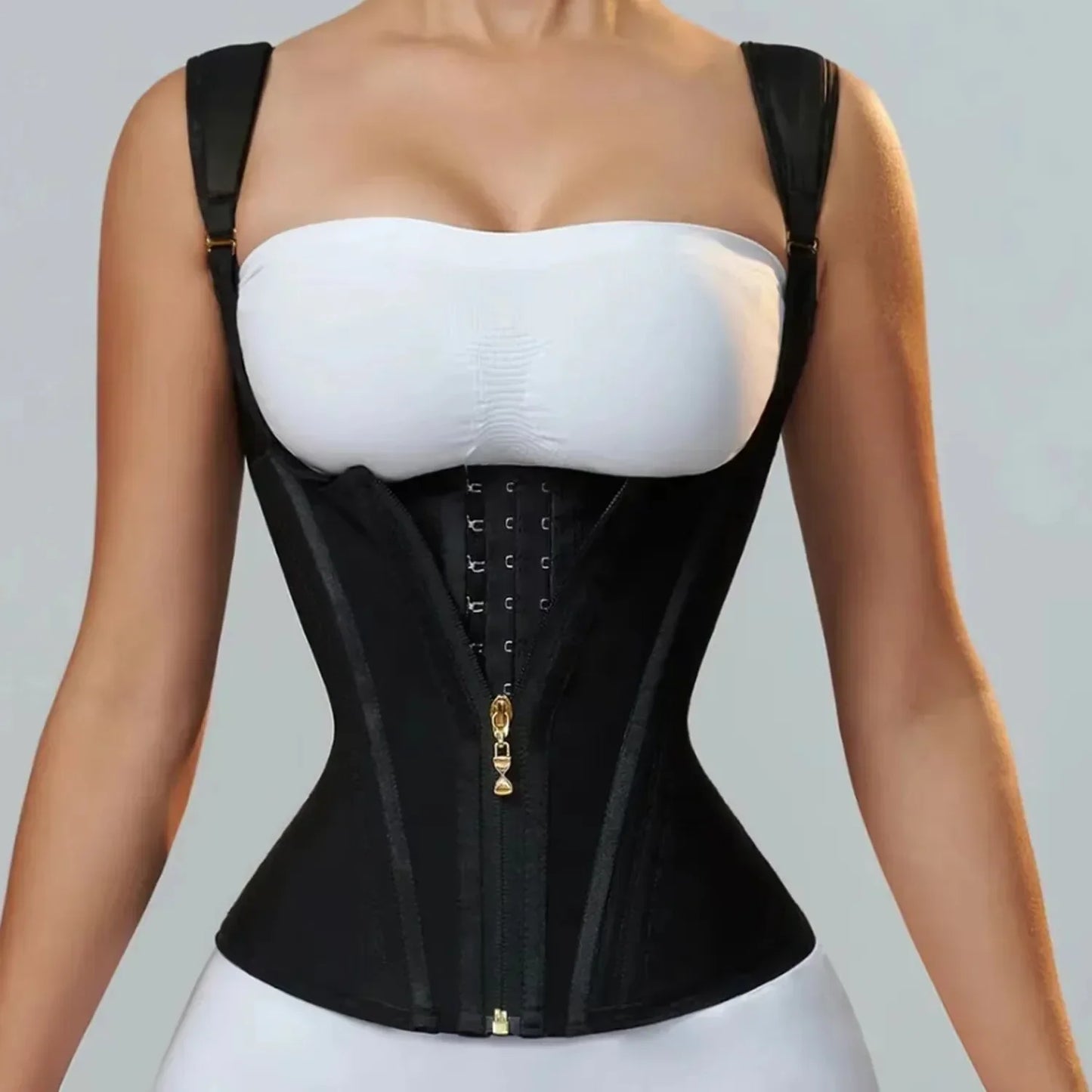 Cross-border high-elastic mesh waist seal 15 bone posture vest model belly drawstring belt zipper breasted retro shapewear top