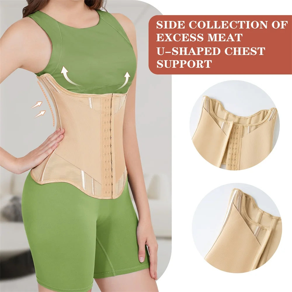 MiiOW U-shaped Waist Trainer Corset Women Buttoned Shapers Breast Lifted Waist Trainer Steel Bone Slimming Breathable Shapewear