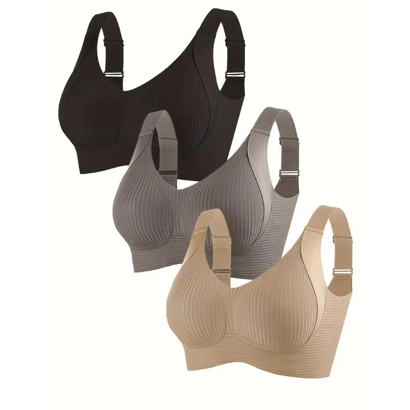 3PCS Plus Size Seamless Bras - Wireless Minimizer Lift, Breathable Comfort Anti-Sagging Bras for Women, Wide Strap Daily & Sport