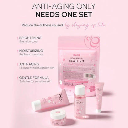 Sakura Skin Care Set facial Cleanser,Serum,Toner,Sunscreen,facial cream Beauty skin care For Women Gifts Routine Travel Kit