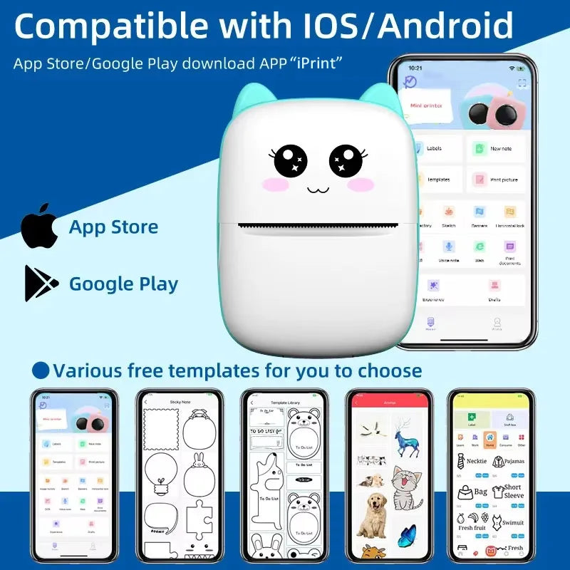 MINI Portable Printer Wireless Memo Label Machine 200dpi Bluetooth Inkless Pocket Imprimante Phone Notes Printing Paper