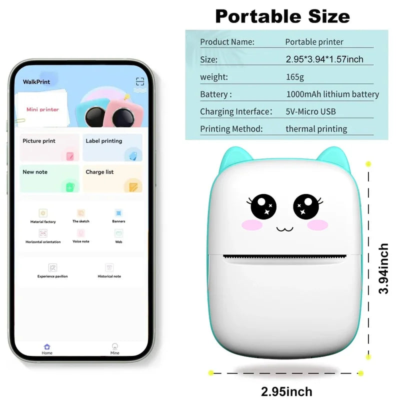 MINI Portable Printer Wireless Memo Label Machine 200dpi Bluetooth Inkless Pocket Imprimante Phone Notes Printing Paper