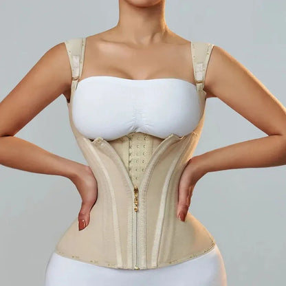 Fajas Colombianas Girdles Double Compression Vest Top Waist Trainer Corset with Zipper Hook Flat Belly Slimming Body Shaper Belt