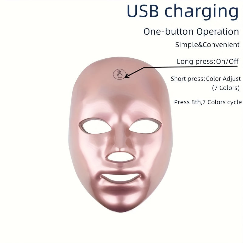 Rechargeable 7-Color LED Face Mask - USB Charging Facial Care Device with Adjustable Strap, Multi-Color Light Relax for Skincare & Relaxation, Ergonomic Design, Lithium Battery, Skincare Treatment | Modern Skincare Device | A