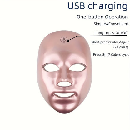 Rechargeable 7-Color LED Face Mask - USB Charging Facial Care Device with Adjustable Strap, Multi-Color Light Relax for Skincare & Relaxation, Ergonomic Design, Lithium Battery, Skincare Treatment | Modern Skincare Device | A
